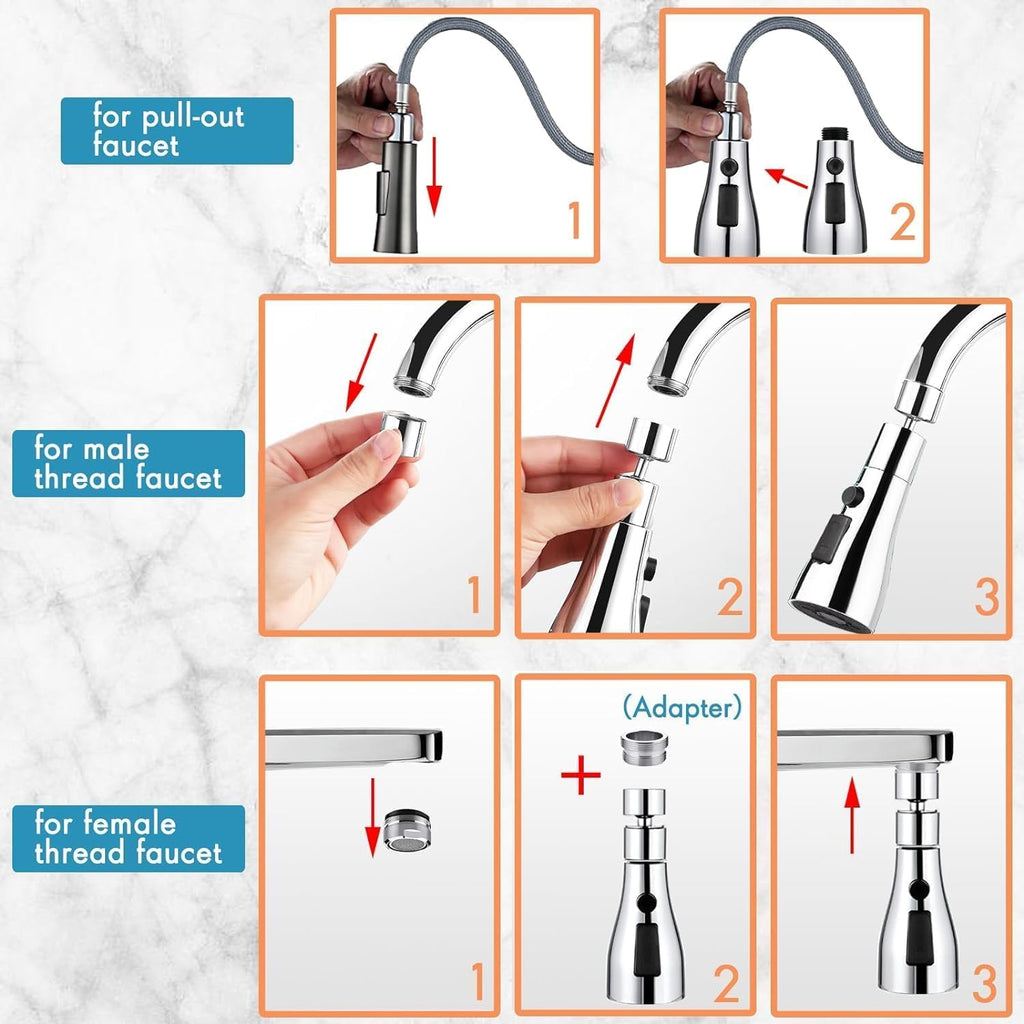 Tap Extender for Kitchen Sink – 360° Flexible Faucet Extension Attachment | 3-Mode Water-Saving Kitchen Tap Aerator Shower | Sink Tap Extension for Basin & Wash Area – Fits 22mm & 24mm Taps