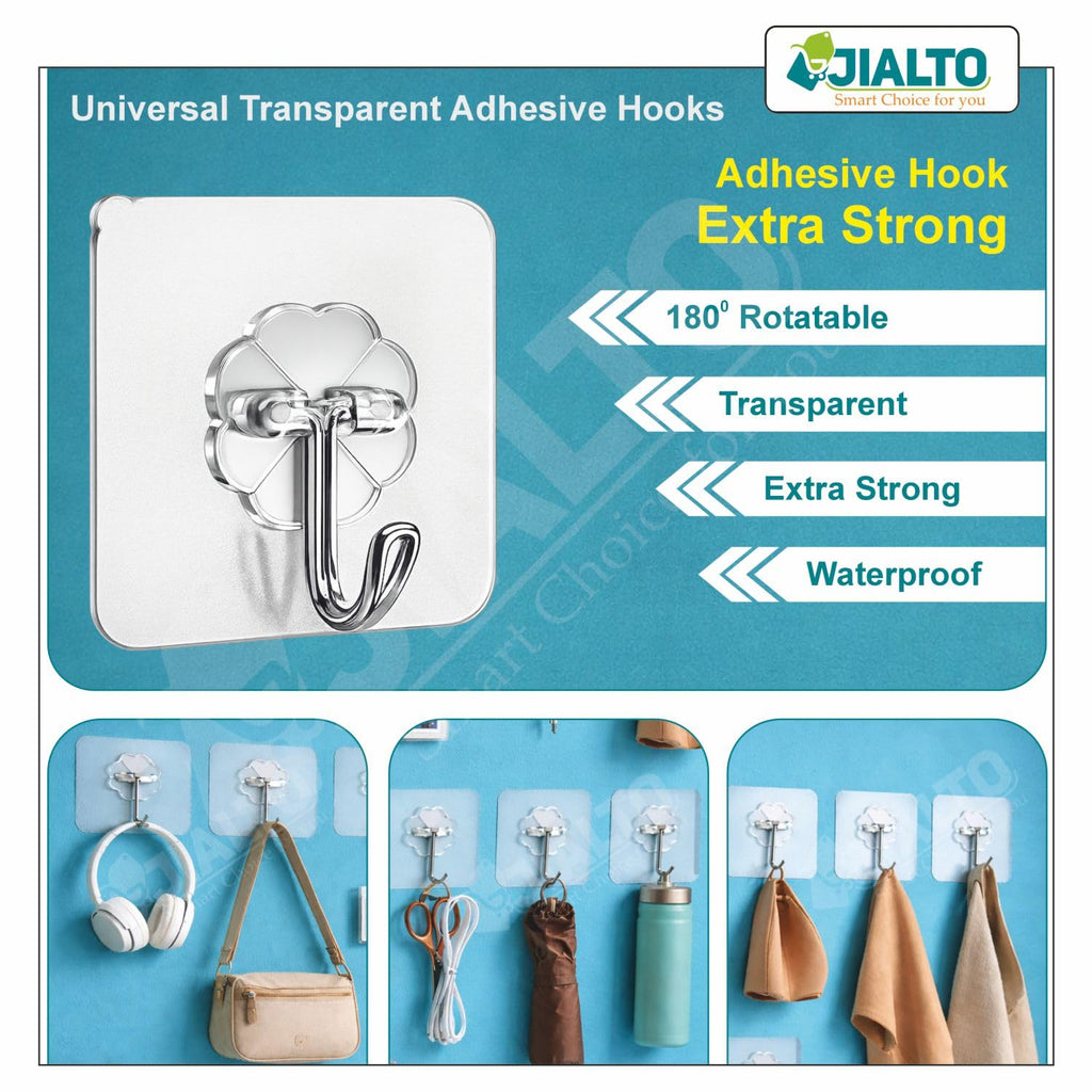 JIALTO 10 Pcs Adhesive Hooks Kitchen Wall Hooks-Heavy Duty 5 Kg (Max) Nail Free Sticky Hangers with Stainless Hooks Reusable Utility Towel Bath Ceiling Hooks