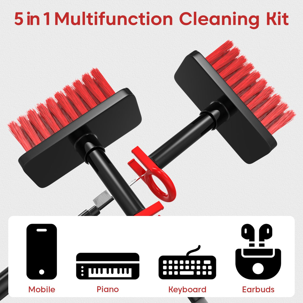 Sounce Cleaning Soft Brush Keyboard Cleaner 5-in-1 Multi-Function Computer Cleaning Tools Kit Corner Gap Duster Keycap Puller for Bluetooth Earphones Lego Laptop AirPods Pro Camera Lens (Black)