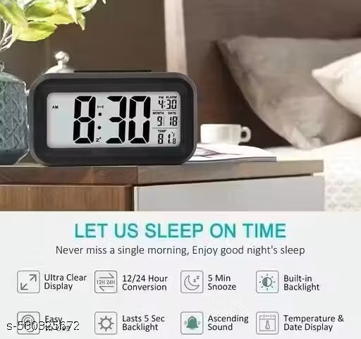 Digital Alarm Clock with Automatic Sensor, Date and Temperature Display, Compact Desk Table Clock for Students, Home, Office, Bedroom, Living Room,Home Decor, Corporate Use (Black Digital)