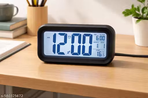 Digital Alarm Clock with Automatic Sensor, Date and Temperature Display, Compact Desk Table Clock for Students, Home, Office, Bedroom, Living Room,Home Decor, Corporate Use (Black Digital)
